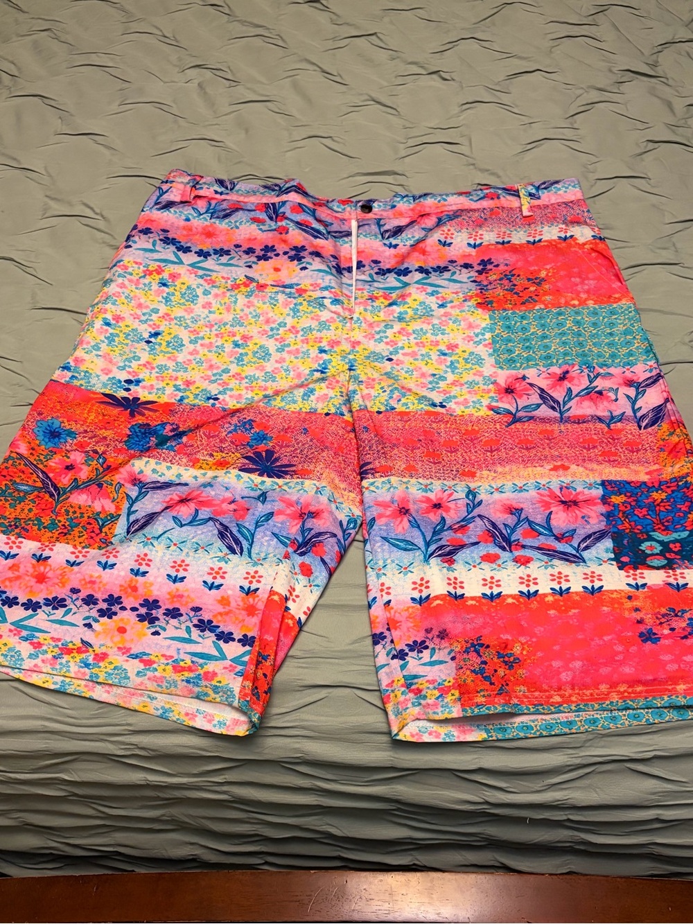 Men's Floral Patchwork Swim Shorts - Vibrant Pink Multi